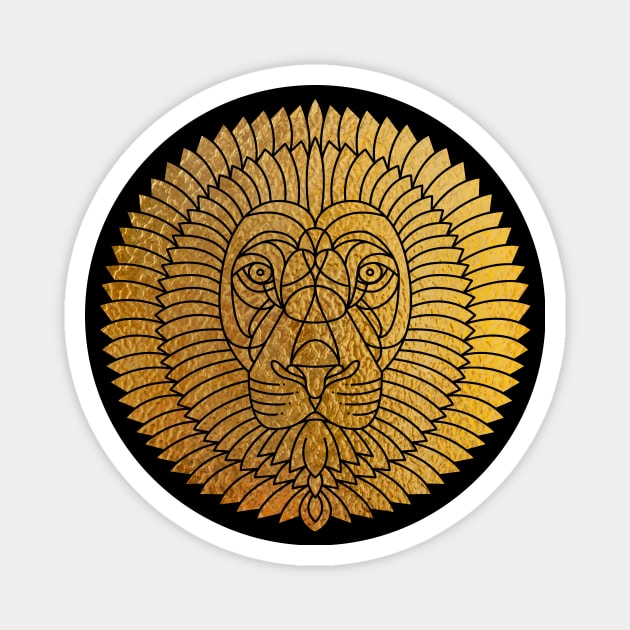 Stylized Art Deco Stained Glass Gold Lion Magnet by Pixelchicken